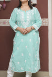 Dobby Cotton Chikankari Kurta with Lace Detailing