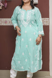 Dobby Cotton Chikankari Kurta with Lace Detailing
