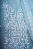 Organza- UnStitched 3 Pc Suit Set-Sky Blue
