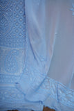 Aasmani Viscose Georgette Unstitched Chikankari 3 pc Suit Set-Sky Blue
