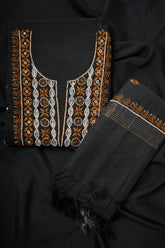 Midnight Glow Chikankari Unstitched Suit Set with Dupatta-Black