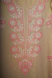 Viscose Organza- Unstitched Kurti Piece with Dupatta-Beige & Pink