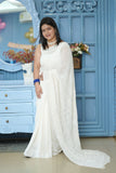 Alira Pure Georgette Chikankaree Saree-Ivory White