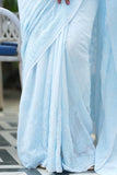 Vayuna Viscose Georgette Chikankari Saree-Baby Blue
