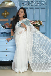 Nyara Pure Organza Chikankari Saree-White
