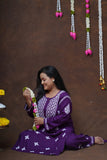 Modal Chikankari Long Kurta Plazzo Set-Royal Purple