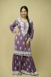 Afsana Chikankari Kurta Gharara Set - Lavender
