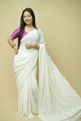 Rini Viscose Georgette Chikankari Saree-White