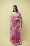 Abira Laser Chikankari Georgette Saree - Onion Pink