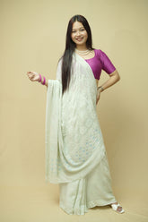 Elara Viscose Georgette Chikankari Saree-Pastel Green