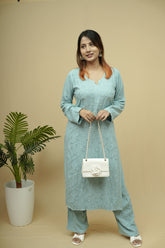 Mira Rayon 3D Chikankari Kurta Pant Set