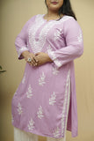 Rayon Chikankari Long Kurta - Lavender
