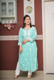 Dobby Cotton Chikankari Kurta with Lace Detailing