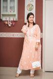 Dobby Cotton Chikankari Kurta with Lace Detailing