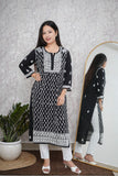 Black Modal Chikankari Long Straight Kurta