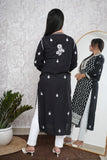 Black Modal Chikankari Long Straight Kurta
