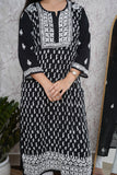 Black Modal Chikankari Long Straight Kurta