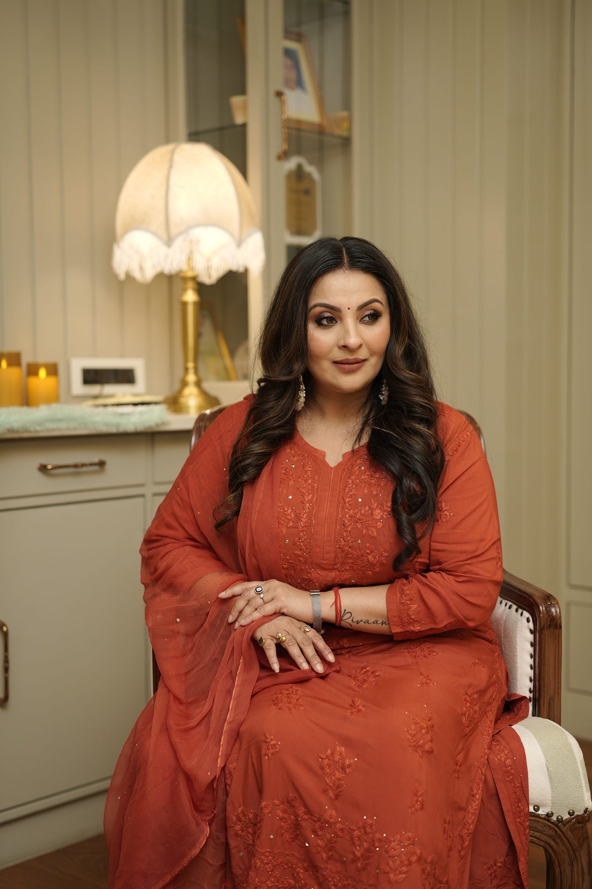 Noorani Mukaish Modal Chikankari Kurta Plazzo and Dupatta Set