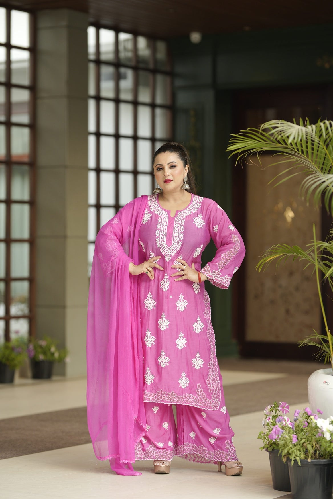 Reva Muslin Chikankari Suit Set with Dupatta