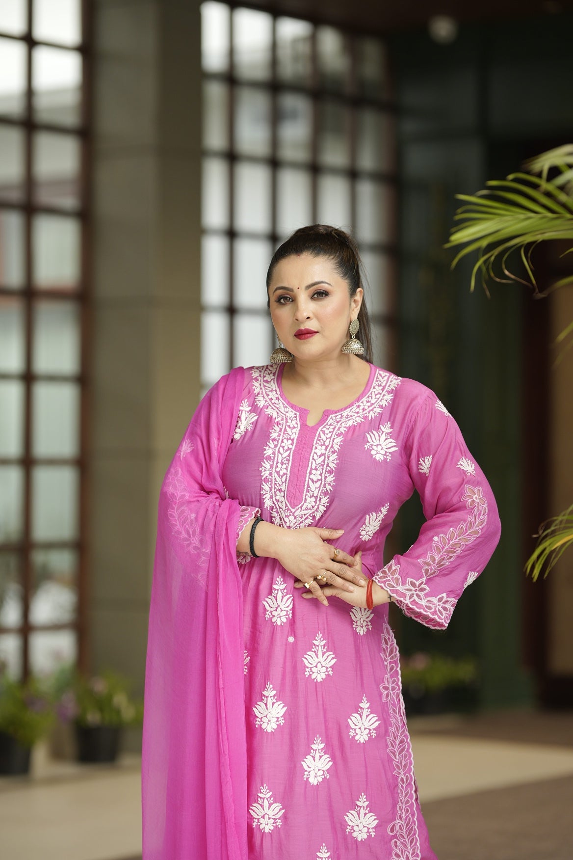 Reva Muslin Chikankari Suit Set with Dupatta