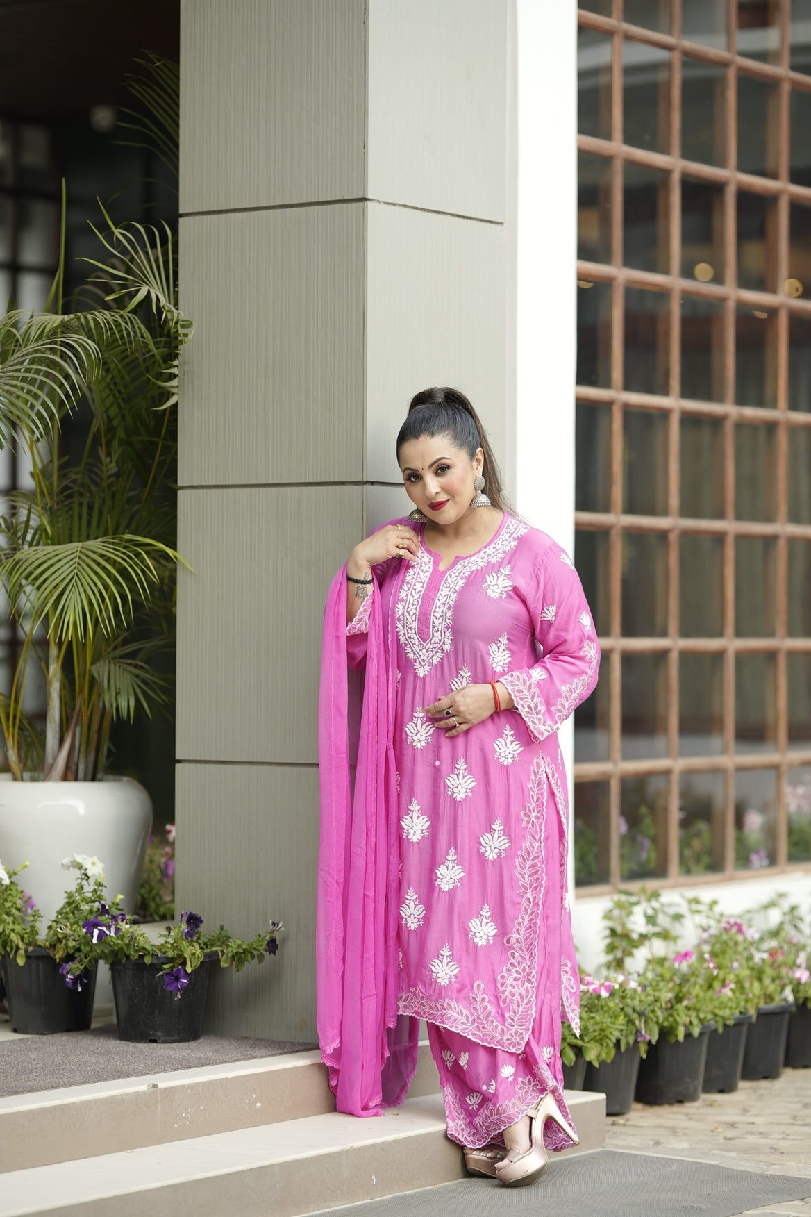 Reva Muslin Chikankari Suit Set with Dupatta