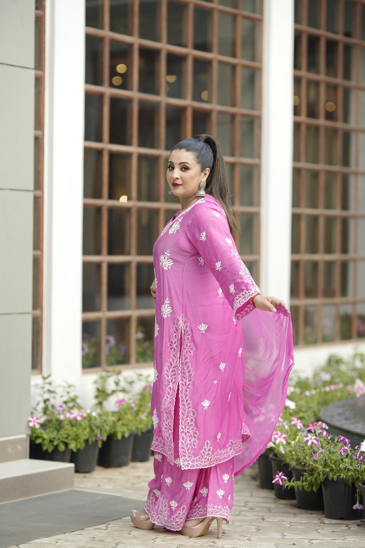 Reva Muslin Chikankari Suit Set with Dupatta