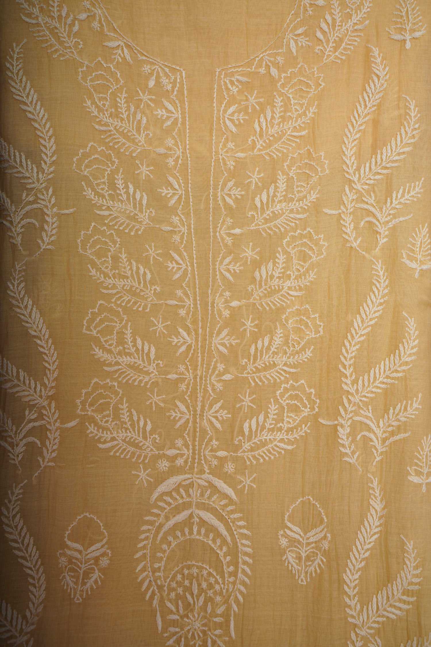 Mulmul Cotton- Chikankari Unstitched 3 Pc Suit Set-Light Yellow