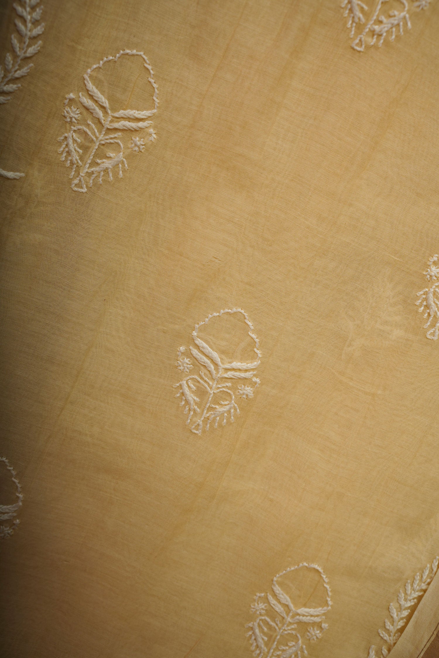 Mulmul Cotton- Chikankari Unstitched 3 Pc Suit Set-Light Yellow