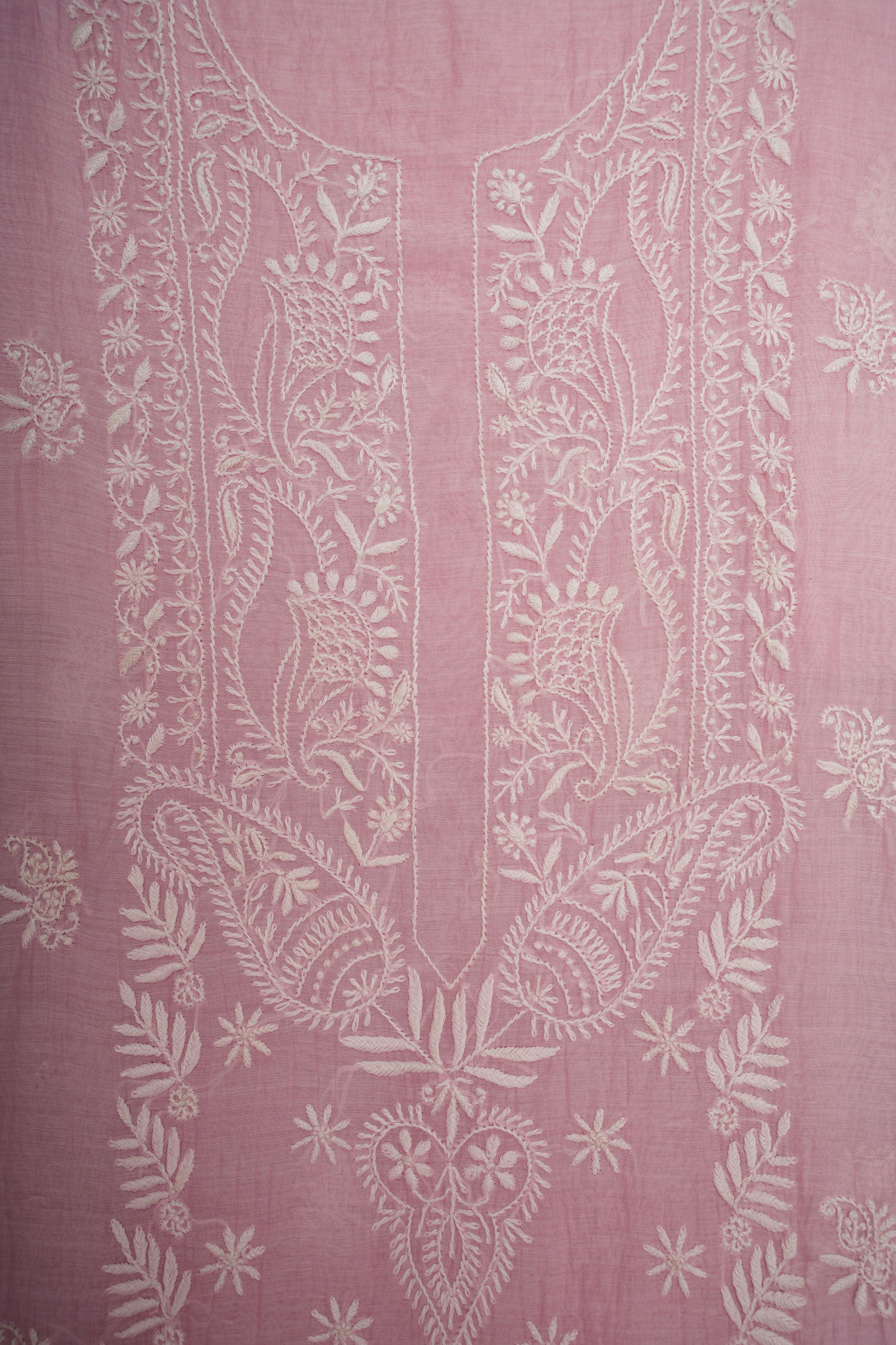 Mulmul Cotton- Chikankari Unstitched 3 Pc Suit Set-Baby Pink