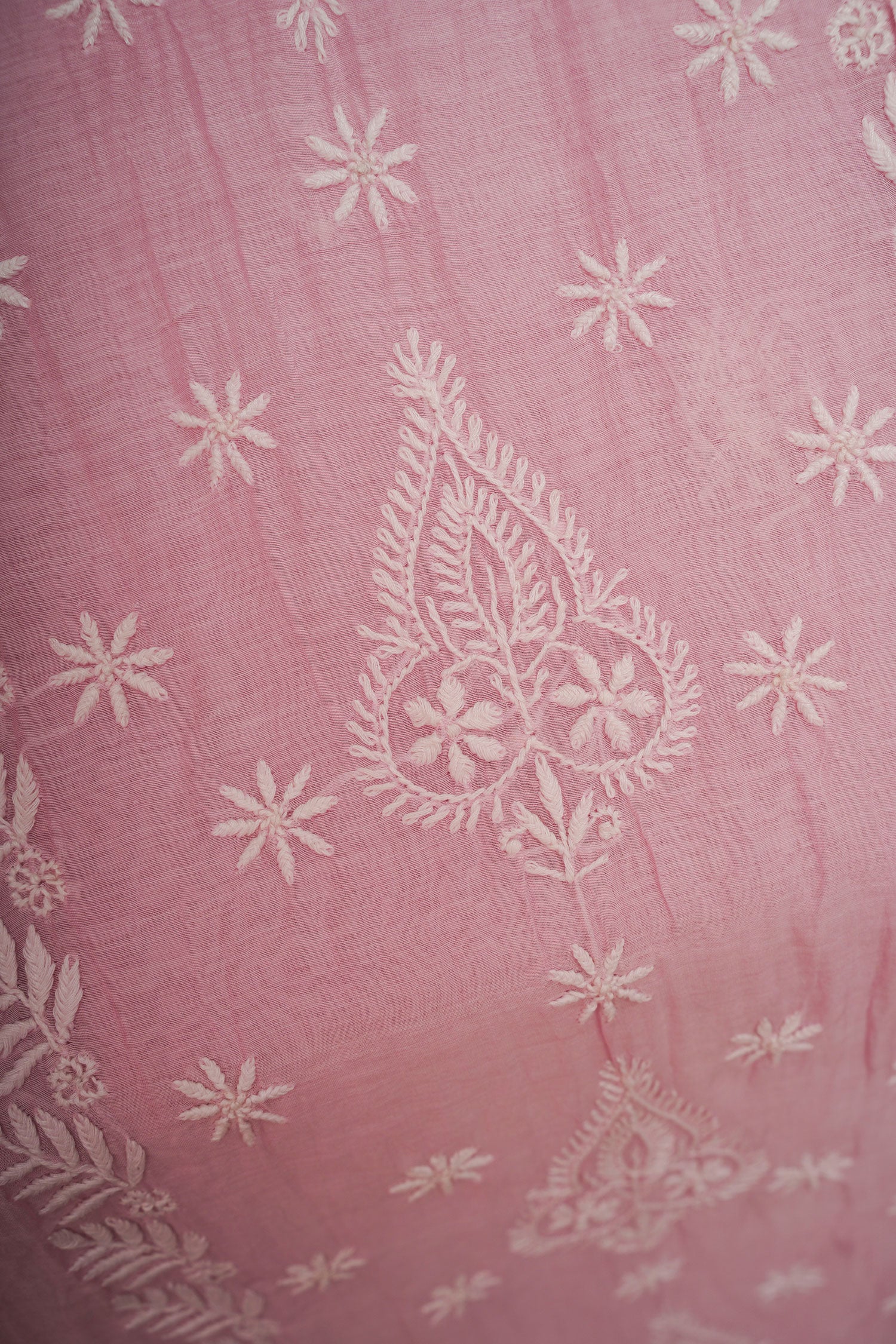 Mulmul Cotton- Chikankari Unstitched 3 Pc Suit Set-Baby Pink