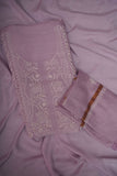 Mulmul Cotton- Chikankari Unstitched 3 Pc Suit Set-Lavender