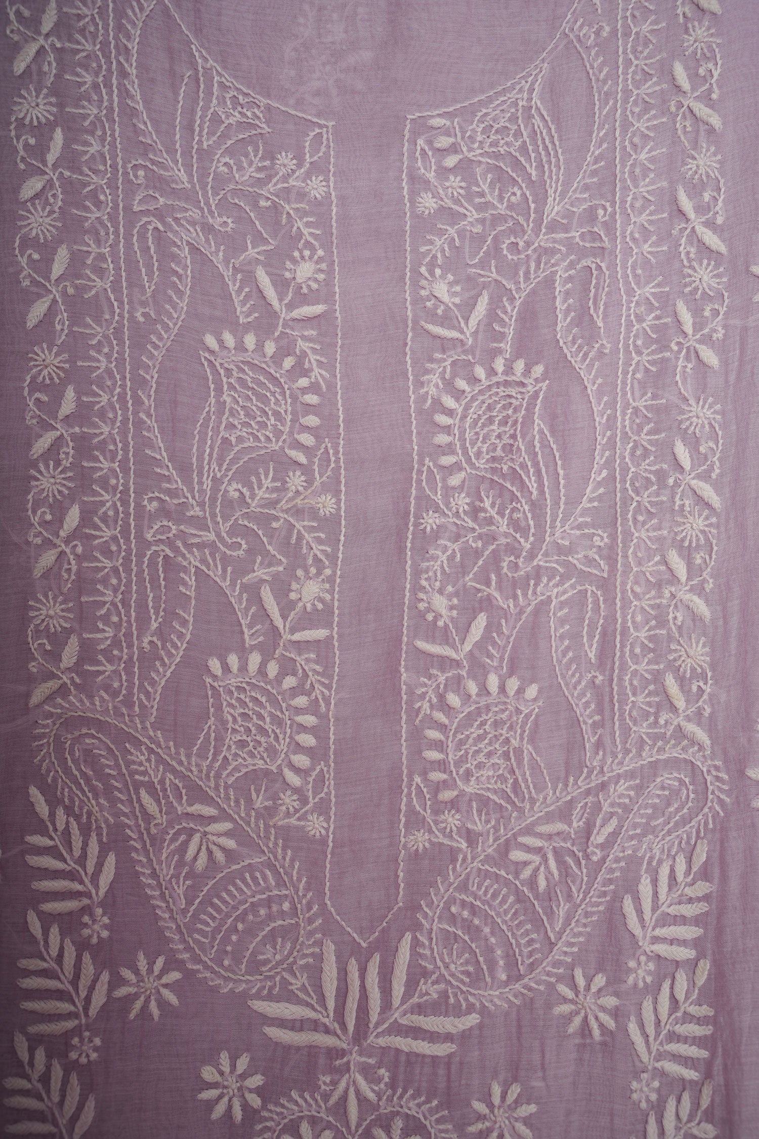 Mulmul Cotton- Chikankari Unstitched 3 Pc Suit Set-Lavender