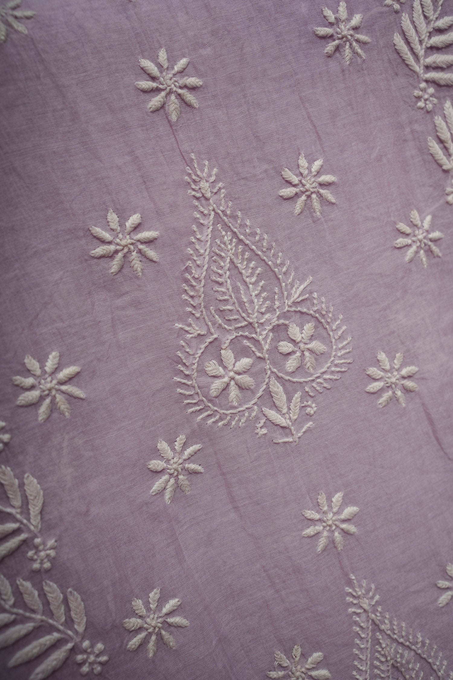 Mulmul Cotton- Chikankari Unstitched 3 Pc Suit Set-Lavender