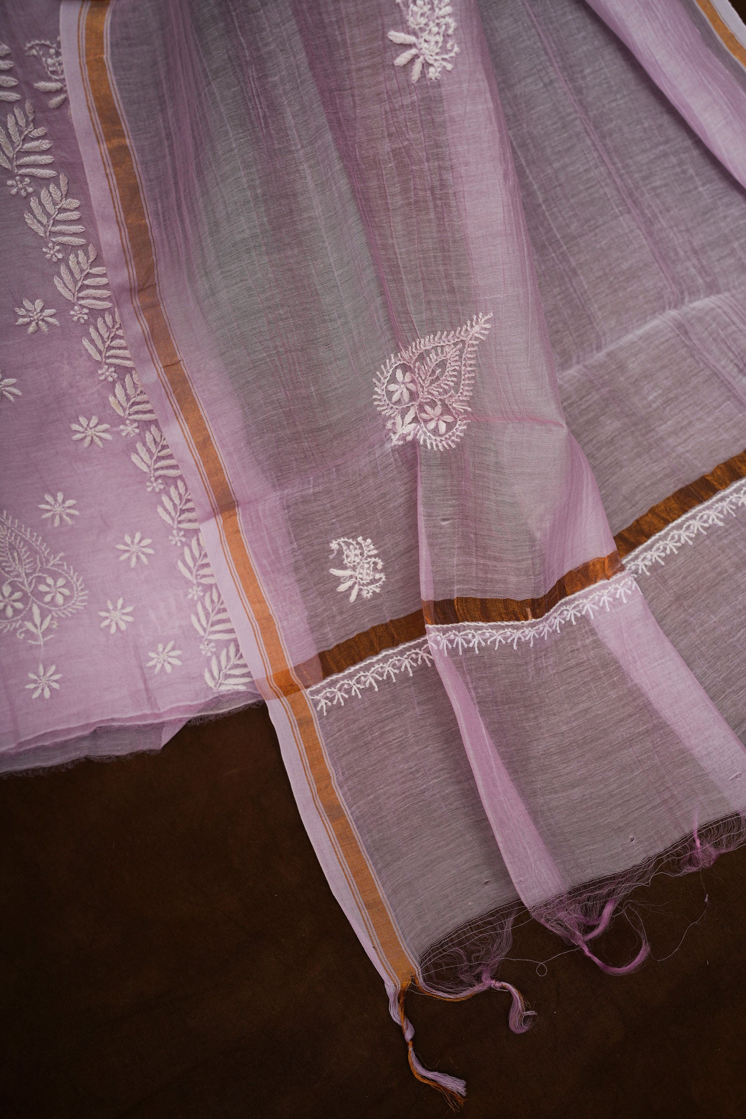 Mulmul Cotton- Chikankari Unstitched 3 Pc Suit Set-Lavender
