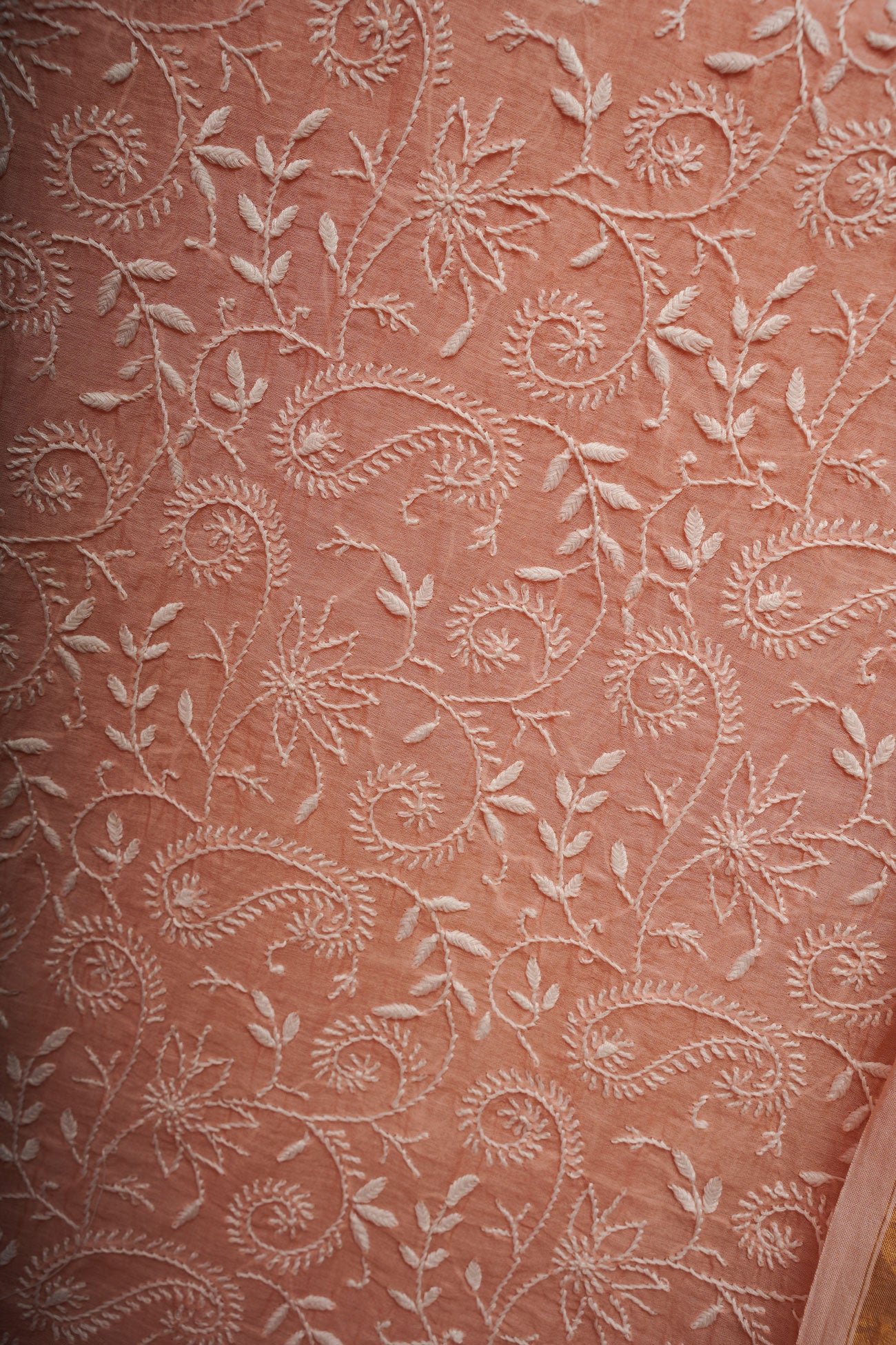 Mul Cotton- Chikankari Unstitched 3 Pc Suit Set with Jaali -Peach