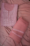 Organza- Chikankari Unstitched 3 Pc Suit Set with Jaali-Dusty Rose