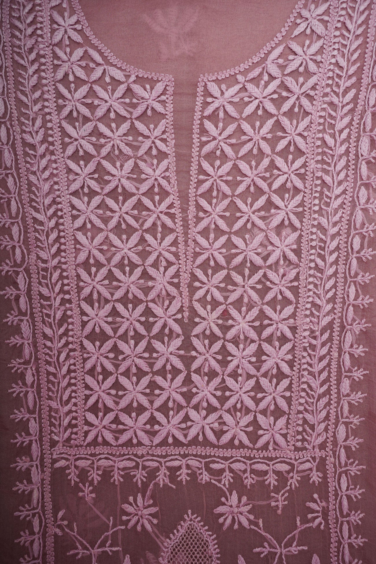 Organza- Chikankari Unstitched 3 Pc Suit Set with Jaali-Dusty Rose