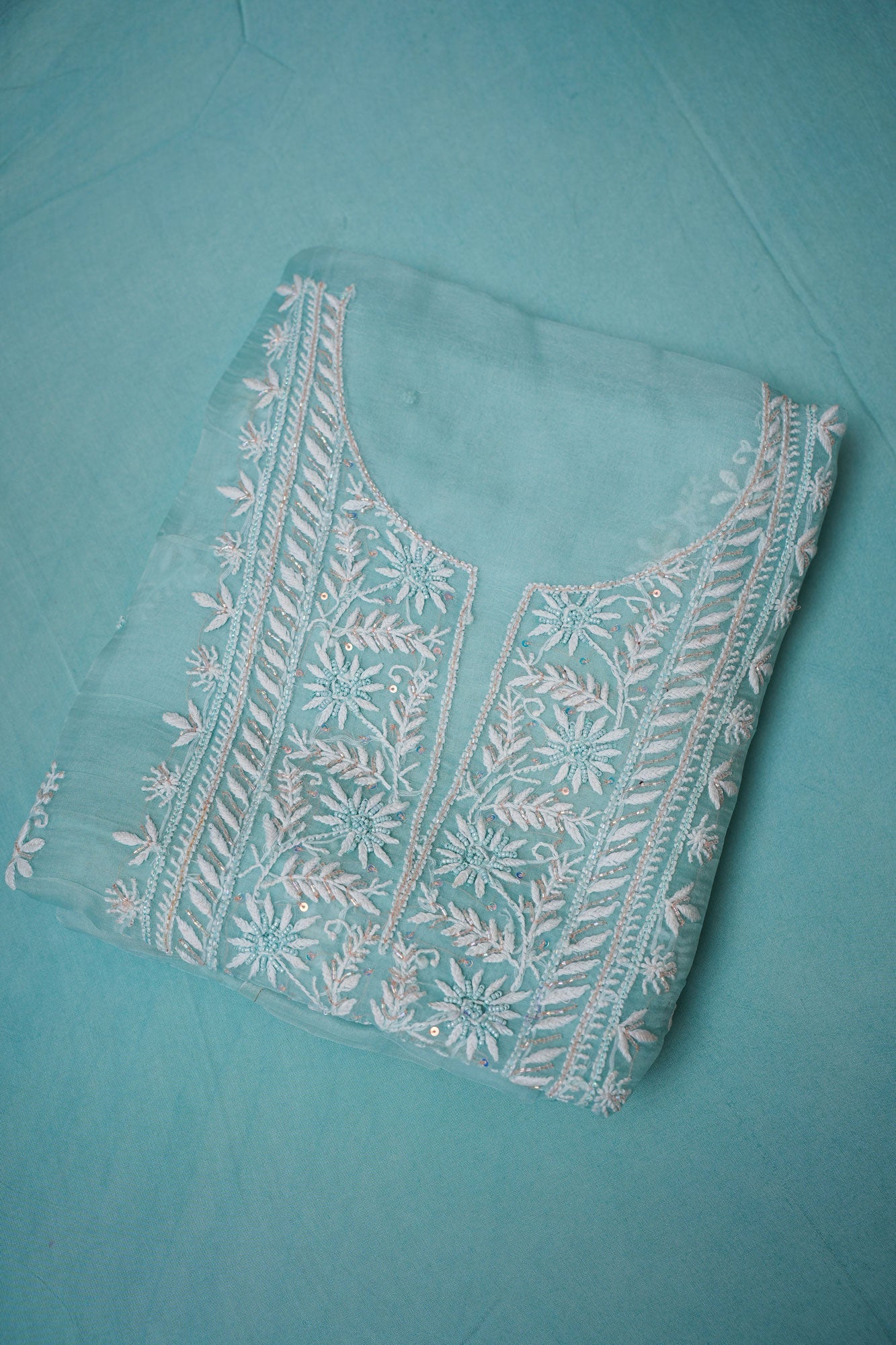 Organza- UnStitched 3 Pc Suit Set-Sky Blue