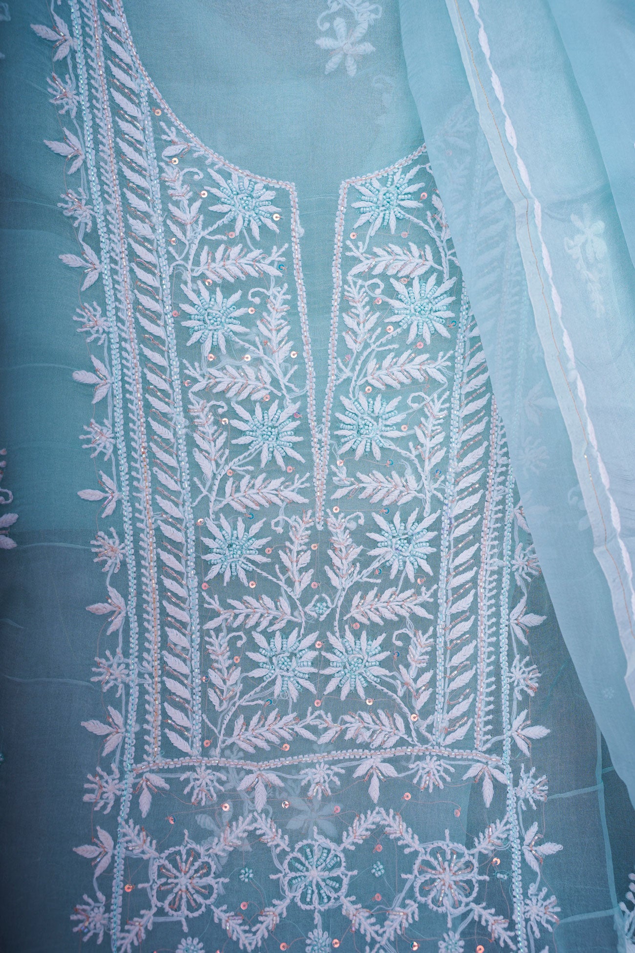 Organza- UnStitched 3 Pc Suit Set-Sky Blue