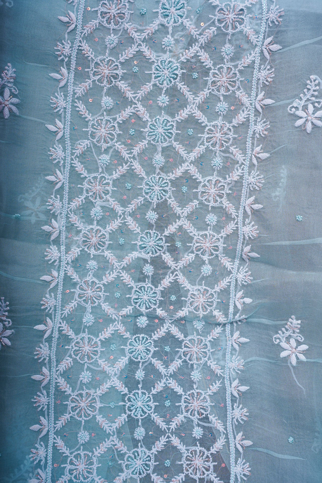 Organza- UnStitched 3 Pc Suit Set-Sky Blue