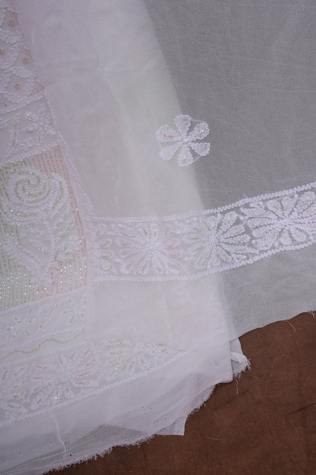 Gulaab Viscose Georgette Unstitched Chikankari Suit Set with Dupatta-White