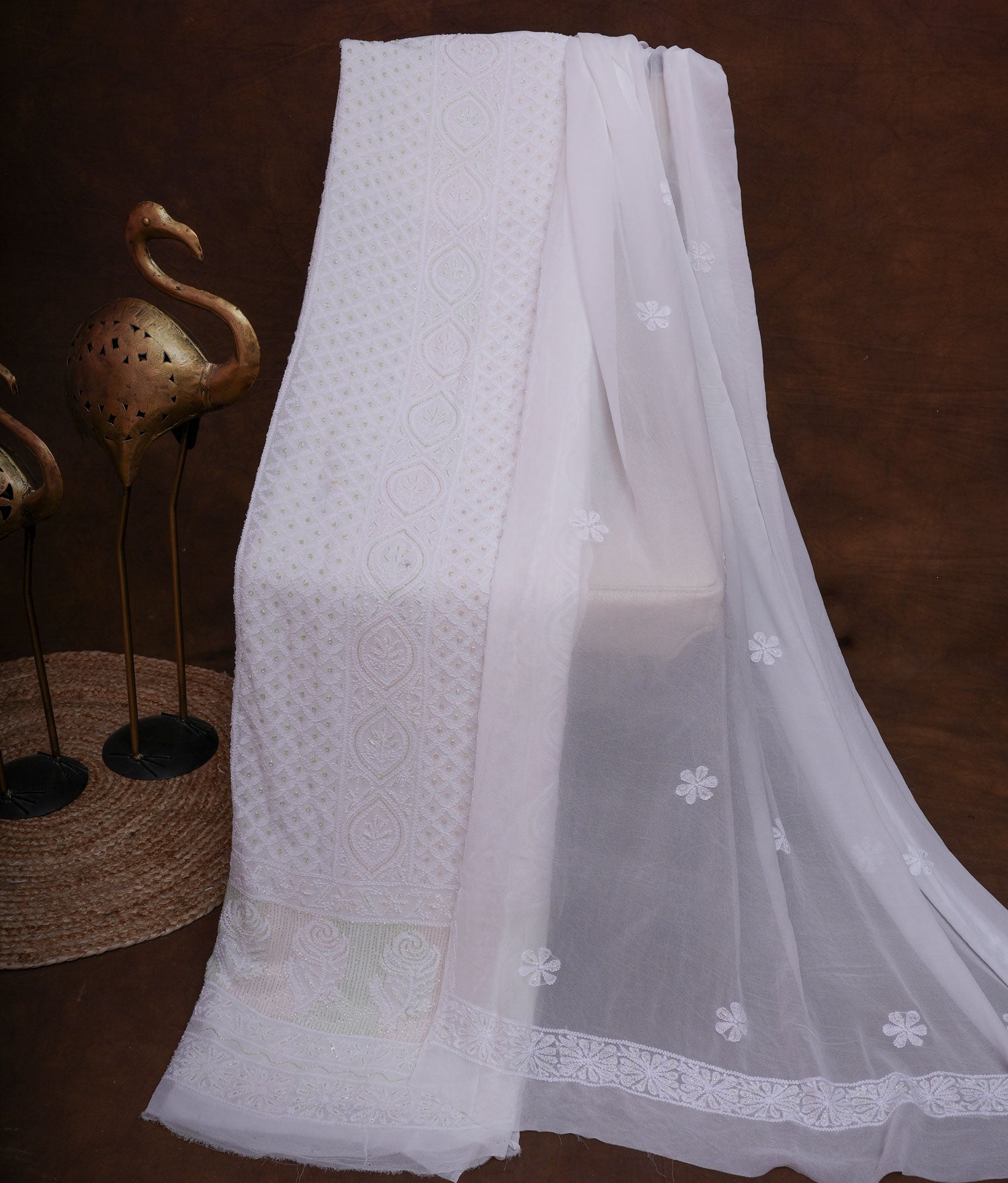 Gulaab Viscose Georgette Unstitched Chikankari Suit Set with Dupatta-White