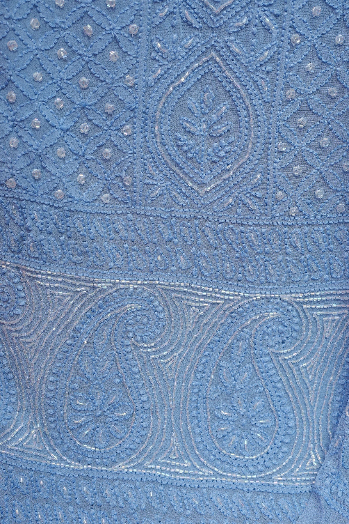 Aasmani Viscose Georgette Unstitched Chikankari 3 pc Suit Set-Sky Blue