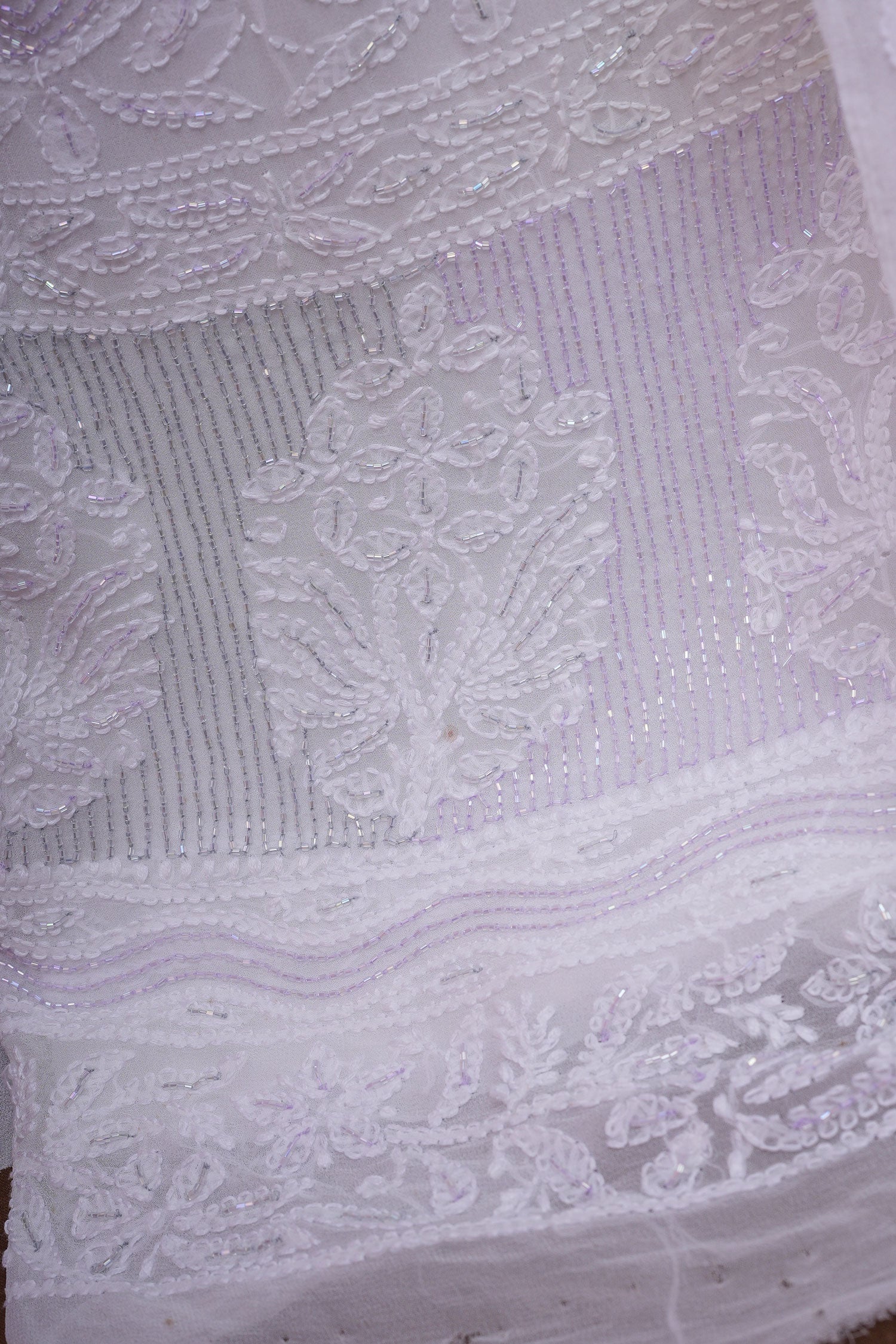 White Viscose Georgette Chikankari Premium 3 Pc Unstitched Suit Set