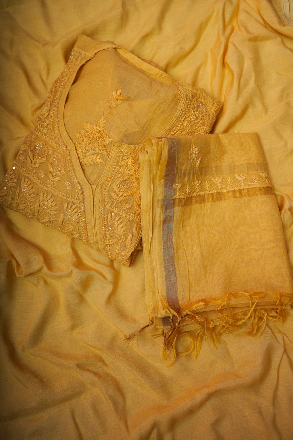 Mul Cotton- Semi Stitched A-Line Gown-Yellow