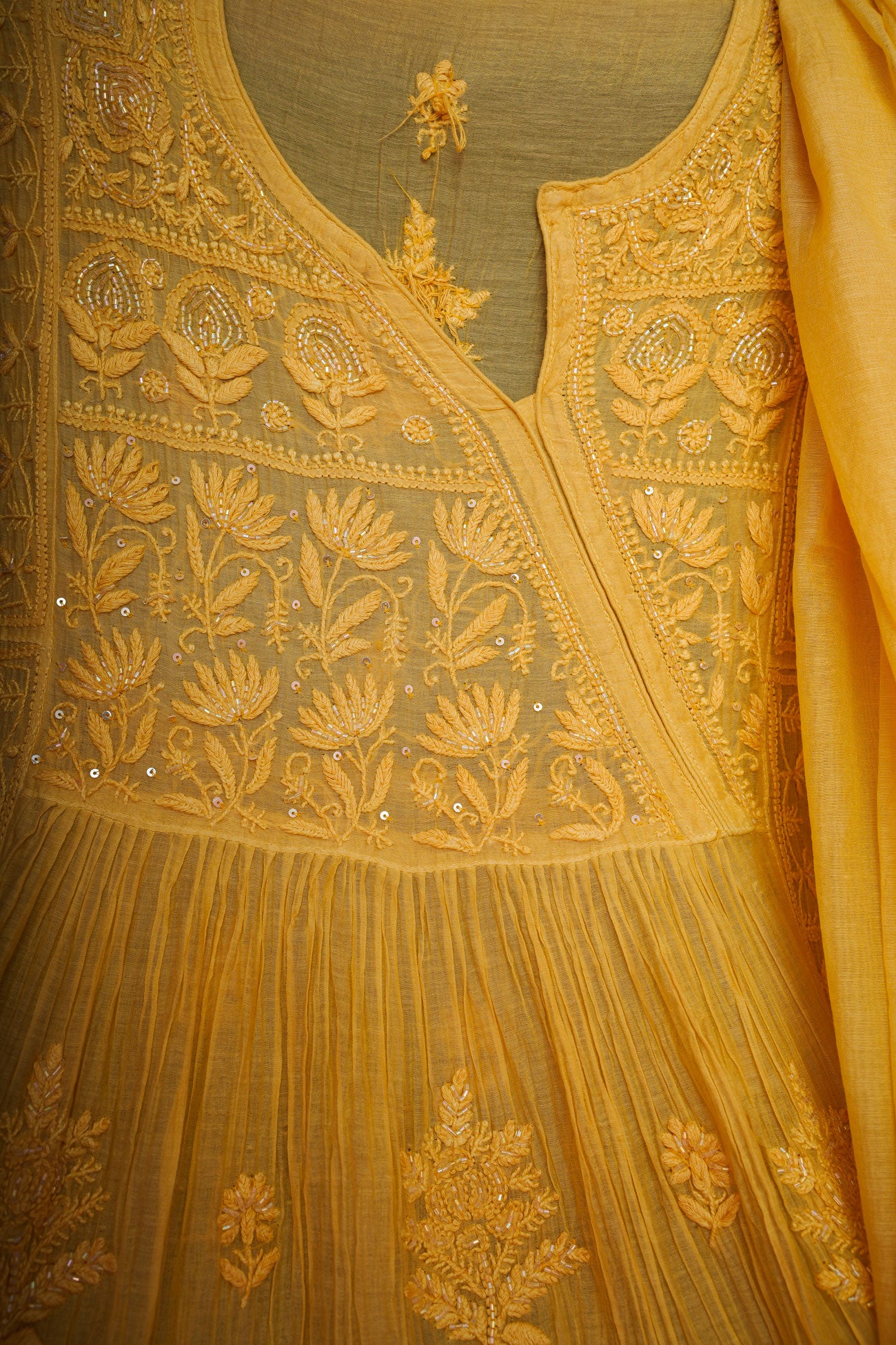 Mul Cotton- Semi Stitched A-Line Gown-Yellow