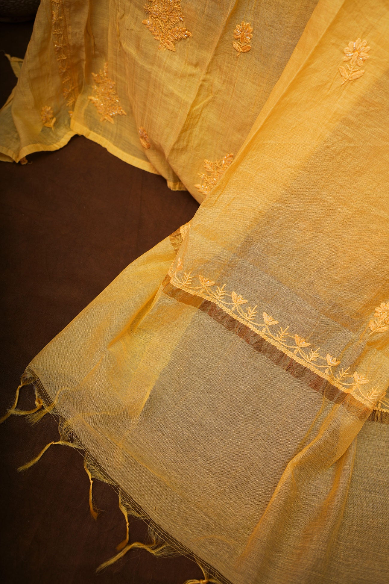 Mul Cotton- Semi Stitched A-Line Gown-Yellow