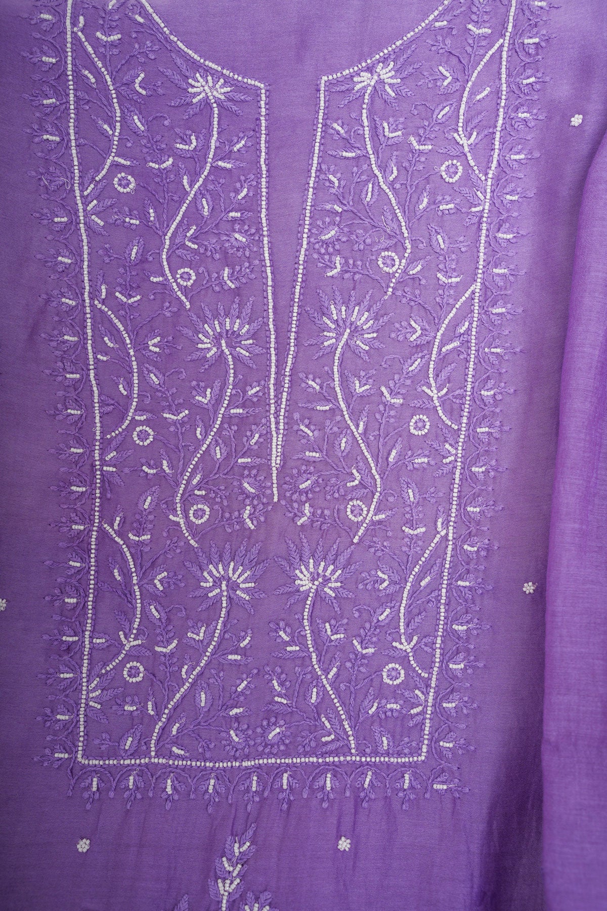 Chanderi Un-Stitched Chikankari Suit Set with Dupatta-Dark Purple