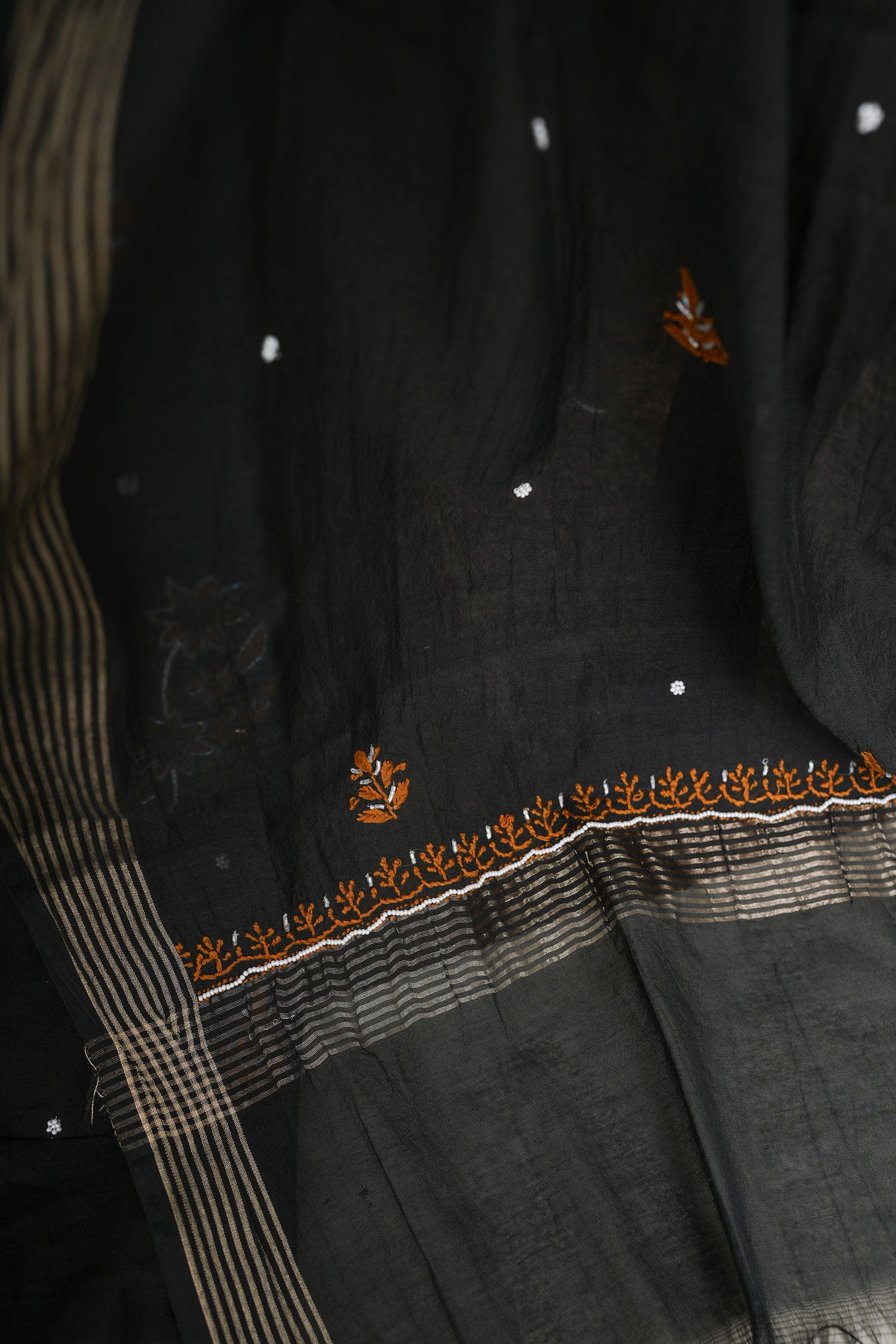 Midnight Glow Chikankari Unstitched Suit Set with Dupatta-Black