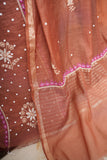 Un-Stitched Chanderi Chikankari Suit Length with Bottom and dupatta-Rust Brown